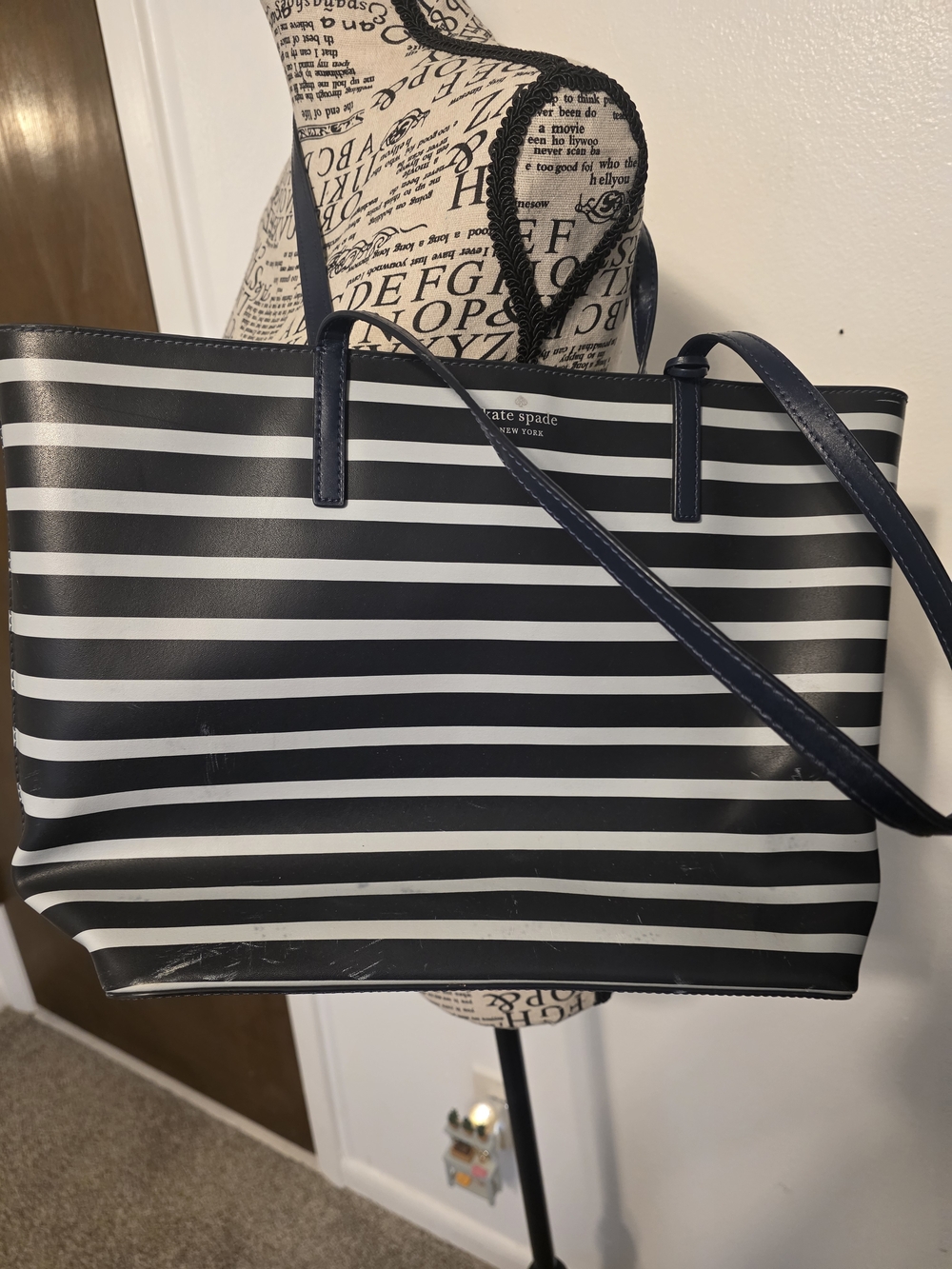kate spade New York Black and White Striped Tote Bag